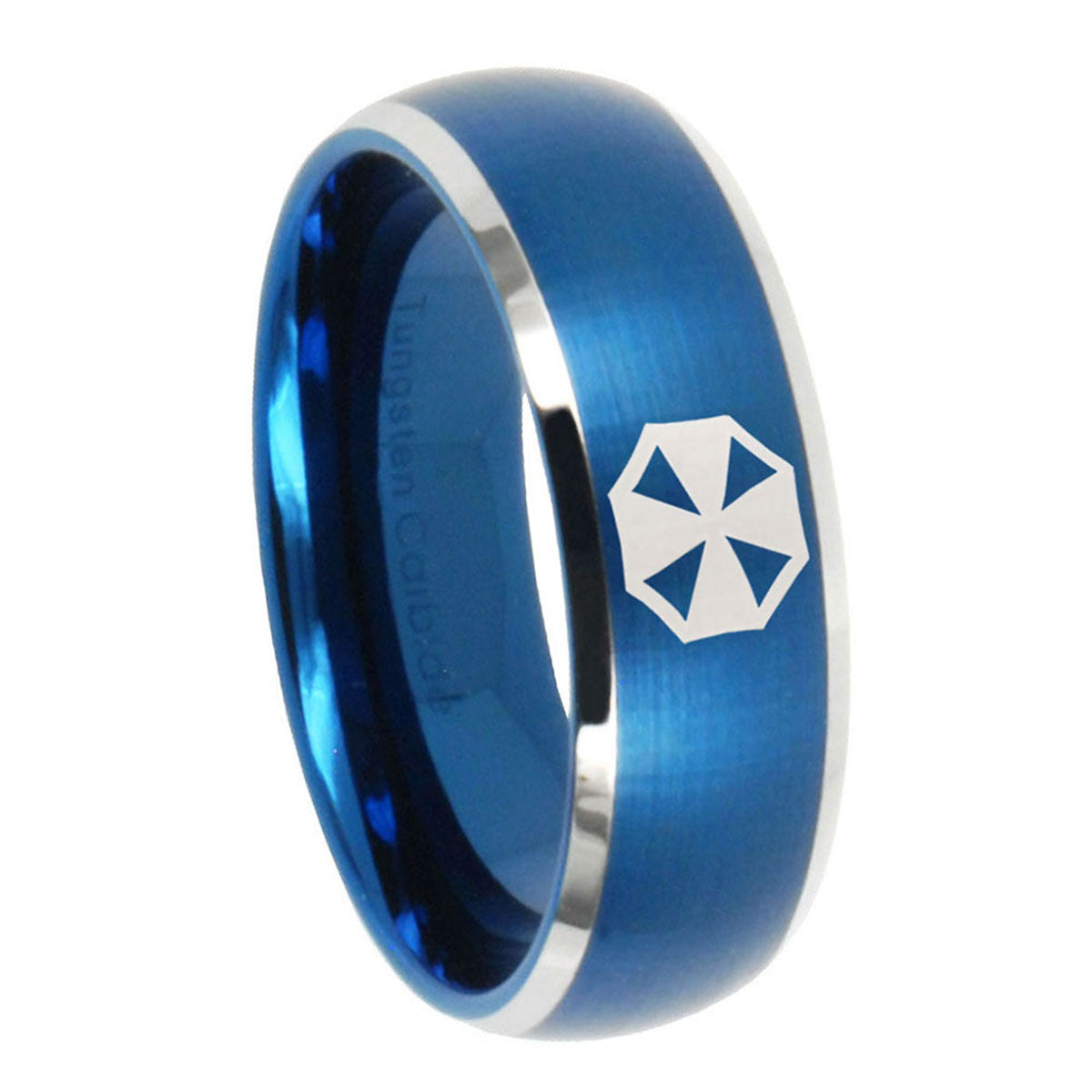 8MM Resident Evil Dome Brushed Blue 2 Tone Tungsten Custom Ring