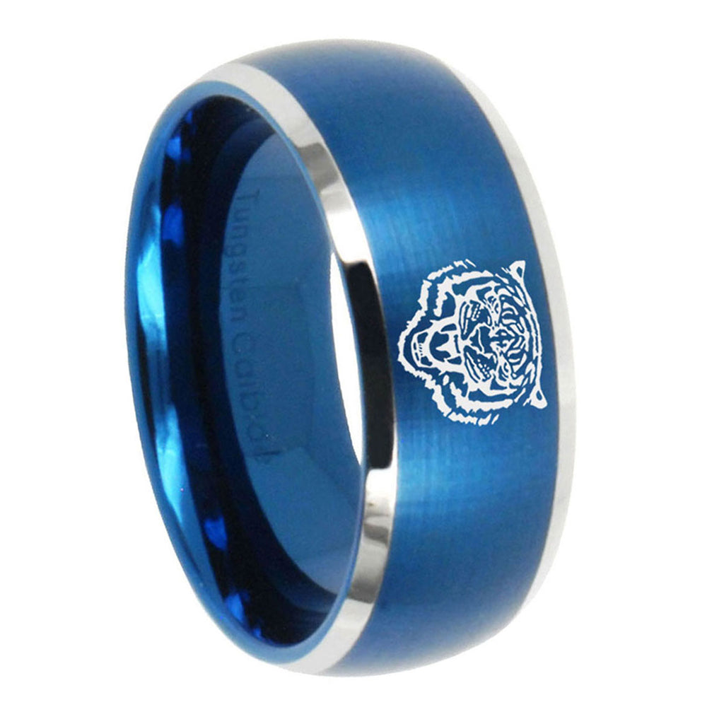 10mm Lion Dome Brushed Blue 2 Tone Tungsten Mens Wedding Band