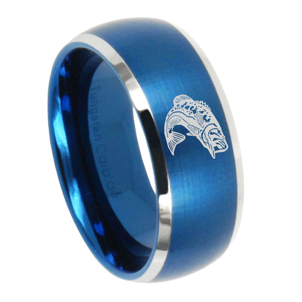 10mm Fishing Dome Brushed Blue 2 Tone Tungsten Mens Wedding Band