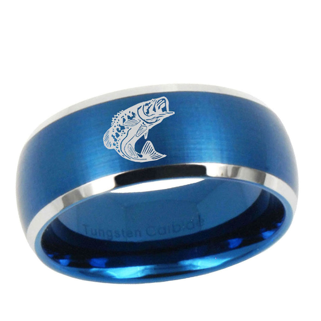 5MMFishing Dome Brushed Blue 2 Tone Tungsten Wedding Band Ring