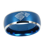 10mm-Game-Of-Thrones-House-Stark-Direwolf-Dome-Brushed-Blue-2-Tone-Tungsten-Mens-Wedding-Band