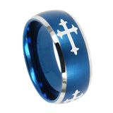 8mm-Christian-Cross-Religious-Dome-Brushed-Blue-2-Tone-Tungsten-Mens-Promise-Ring
