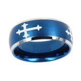 8mm-Christian-Cross-Religious-Dome-Brushed-Blue-2-Tone-Tungsten-Mens-Promise-Ring