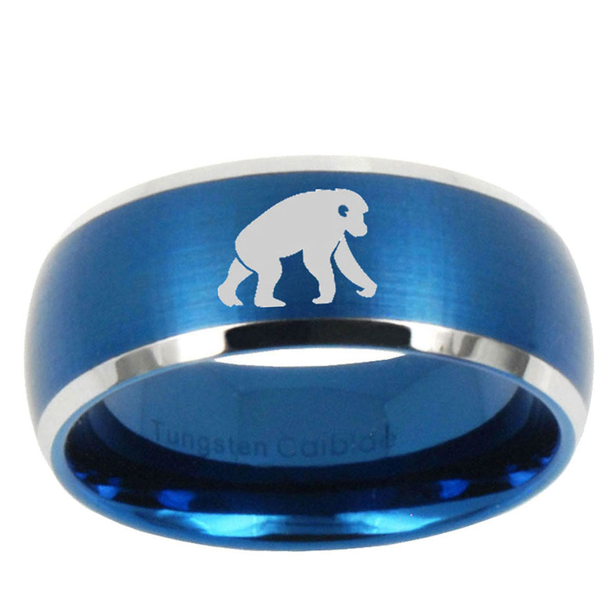 10mm Chimpanzee Dome Brushed Blue 2 Tone Tungsten Mens Wedding Band