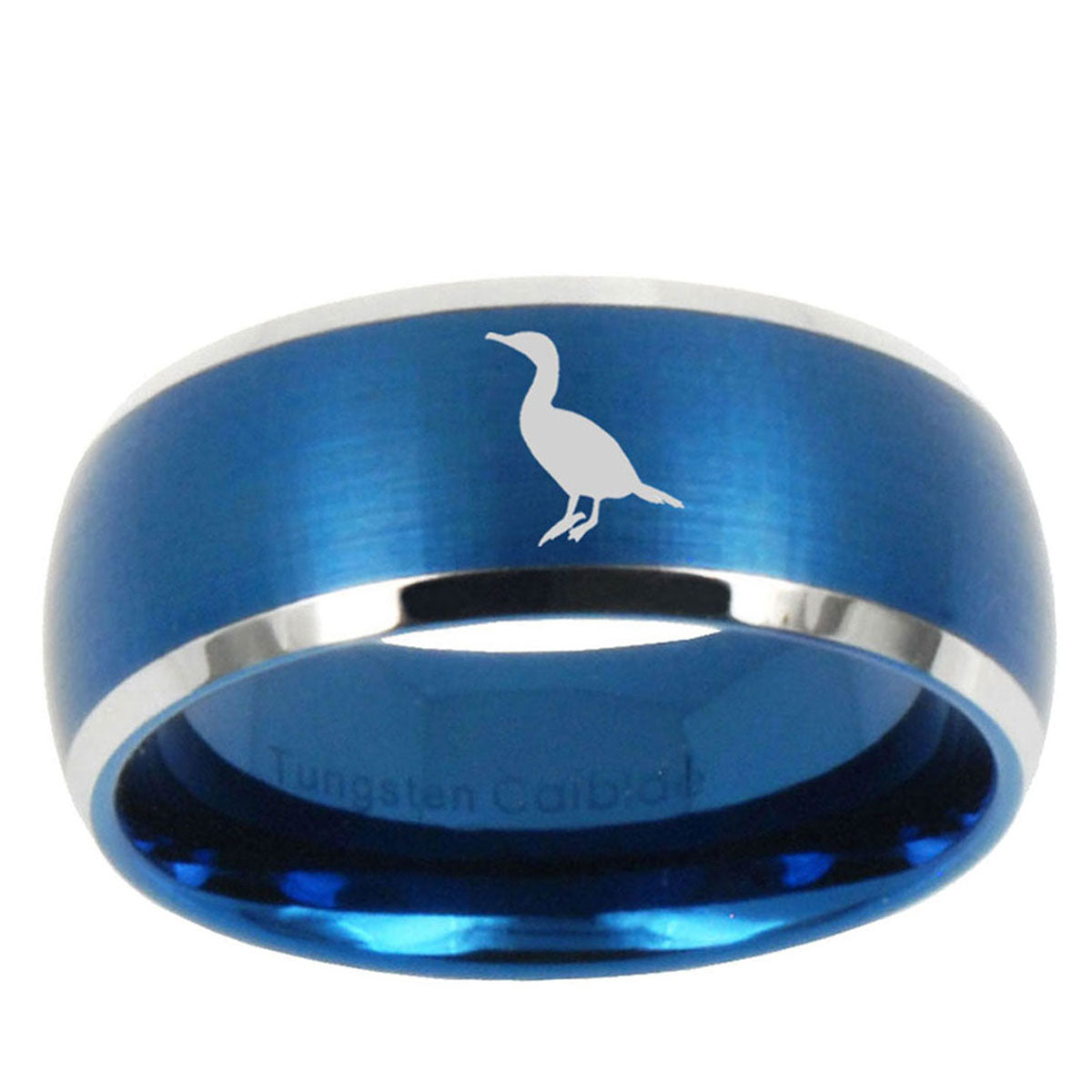 10mm Cormorant Dome Brushed Blue 2 Tone Tungsten Mens Wedding Band