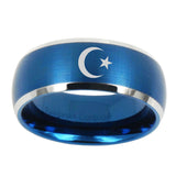 10mm-Crescent-Moon-Stars-Dome-Brushed-Blue-2-Tone-Tungsten-Mens-Wedding-Band