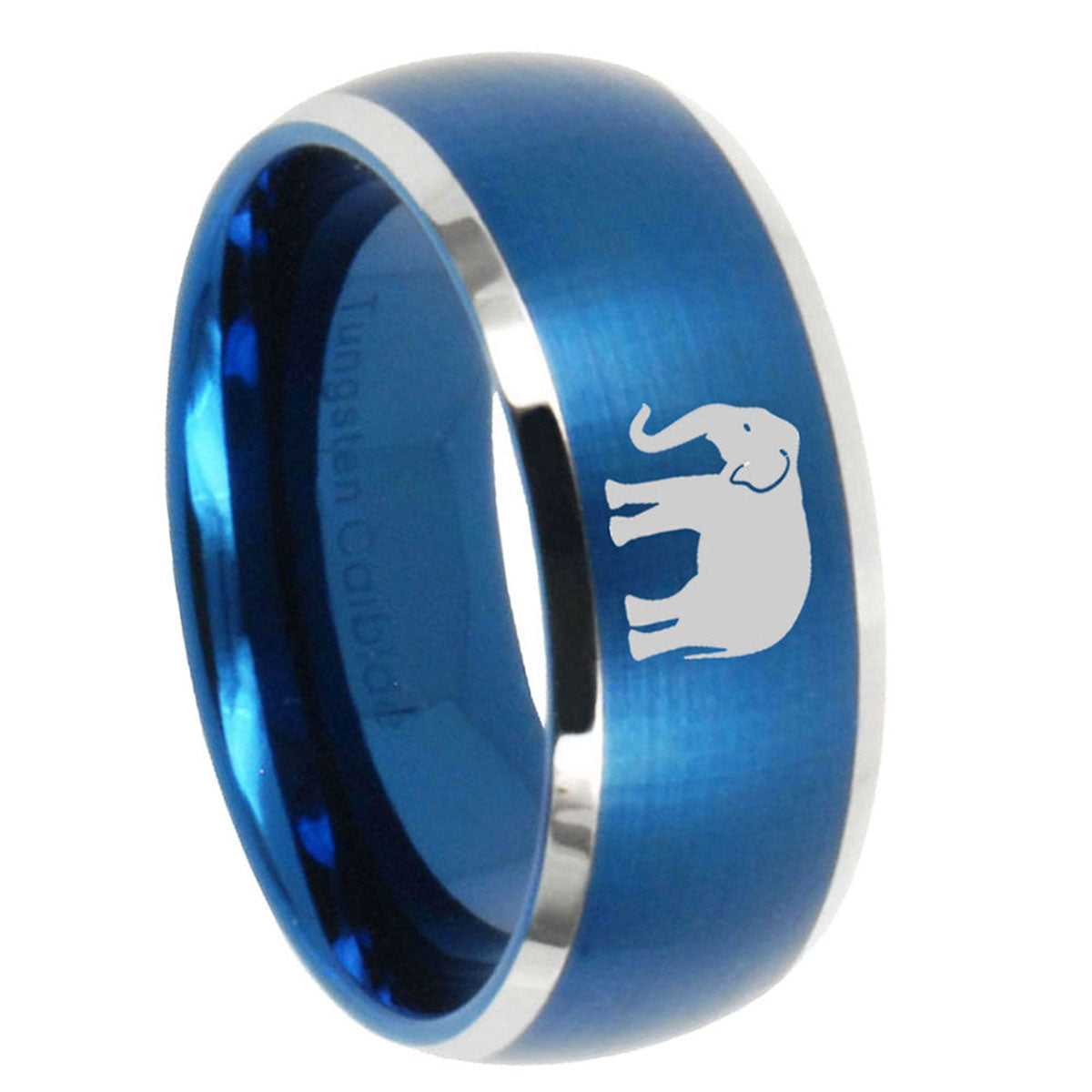 10mm Elephant Dome Brushed Blue 2 Tone Tungsten Mens Wedding Band
