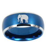 10mm Elephant Dome Brushed Blue 2 Tone Tungsten Mens Wedding Band