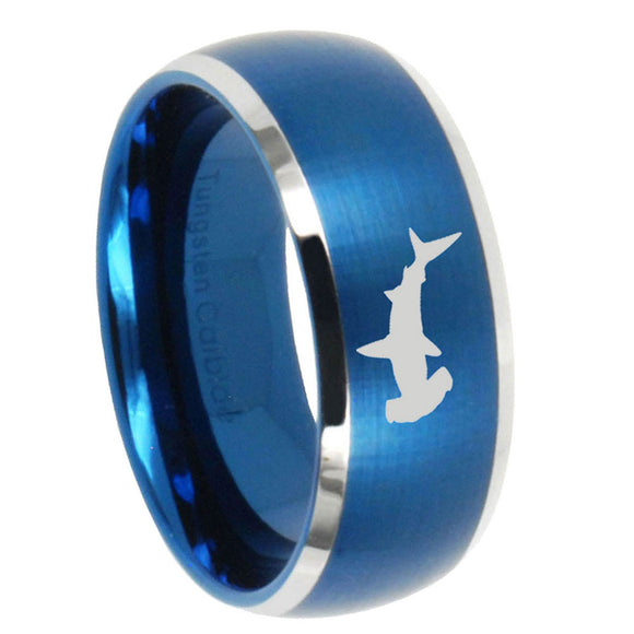 10mm-Hammerhead-Shark-Dome-Brushed-Blue-2-Tone-Tungsten-Mens-Wedding-Band