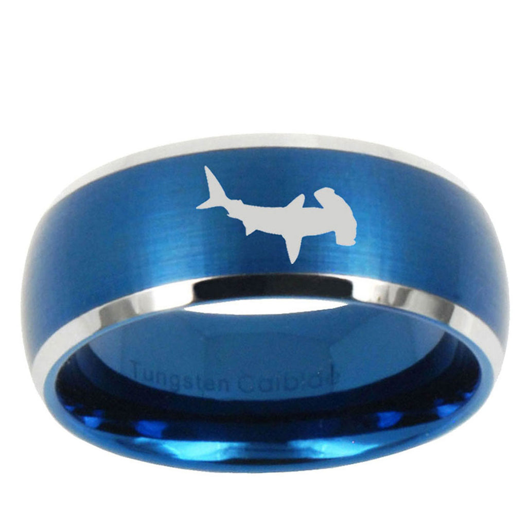 5MMHammerhead Shark Dome Brushed Blue 2 Tone Tungsten Ring