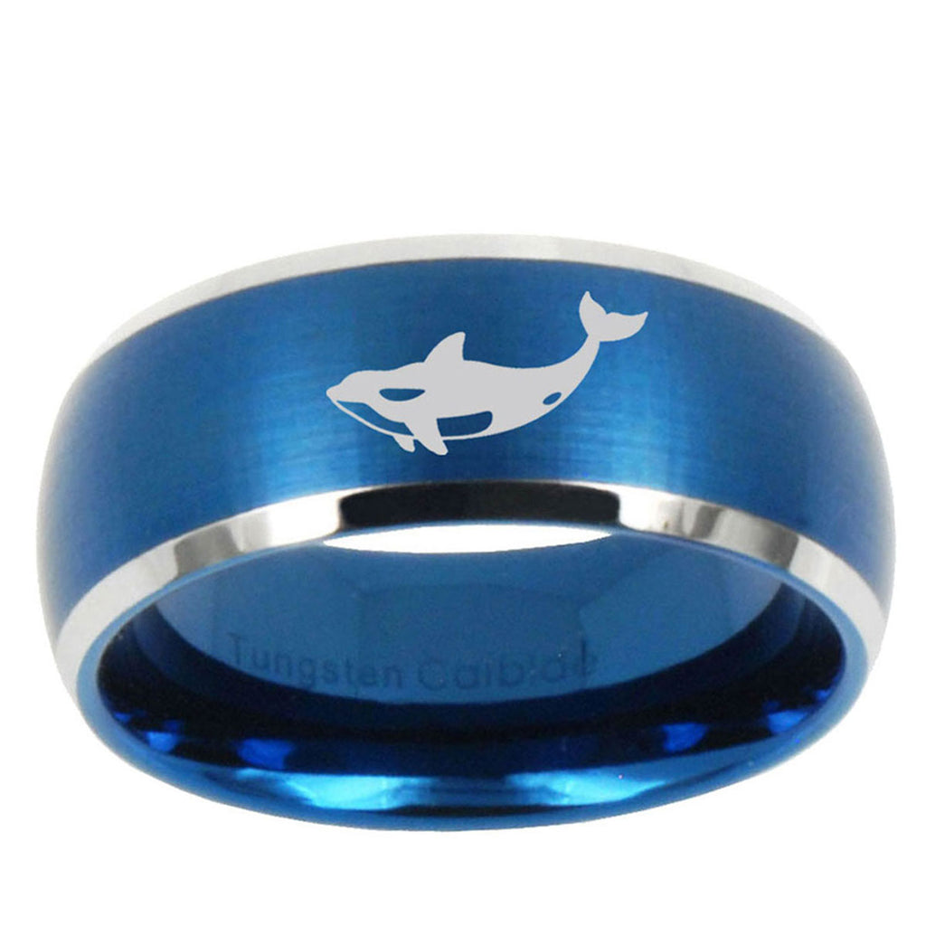 10mm Keller Whale Dome Brushed Blue 2 Tone Tungsten Mens Wedding Band