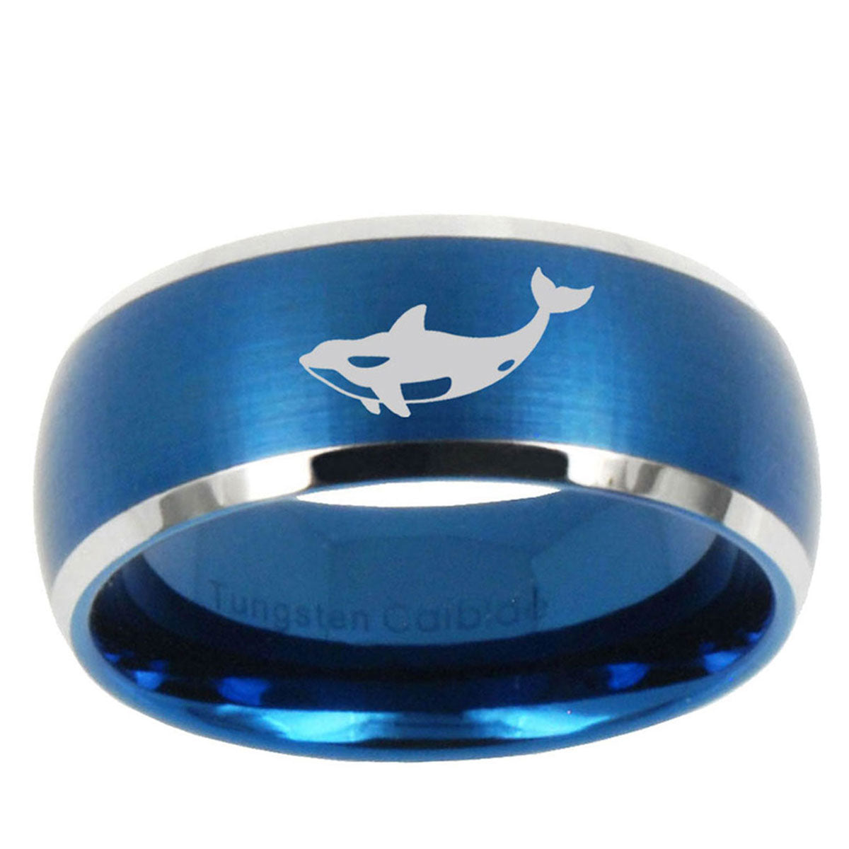 10mm Keller Whale Dome Brushed Blue 2 Tone Tungsten Mens Wedding Band