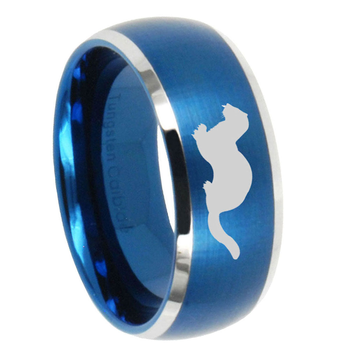 8MM Otter Dome Brushed Blue 2 Tone Tungsten Wedding Band Ring