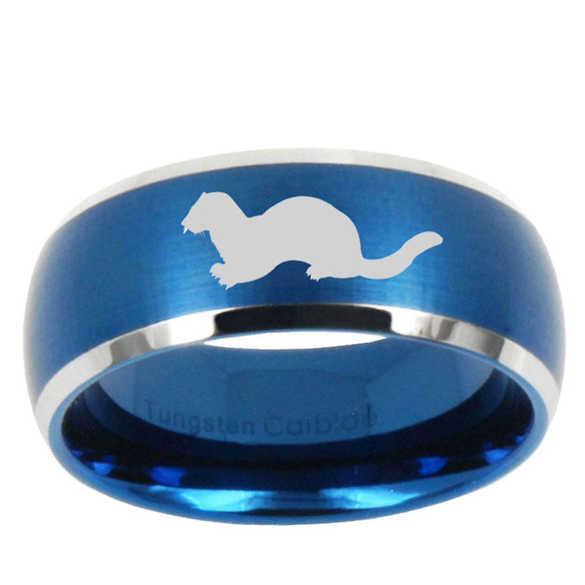 10mm Otter Dome Brushed Blue 2 Tone Tungsten Mens Wedding Band