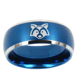 10mm Raccoon Animal Dome Brushed Blue 2 Tone Tungsten Mens Wedding Band