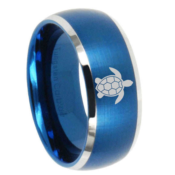 8mm Sea Turtle Dome Matte Blue Tungsten Rings