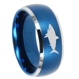 10mm Shark Dome Brushed Blue 2 Tone Tungsten Mens Wedding Band