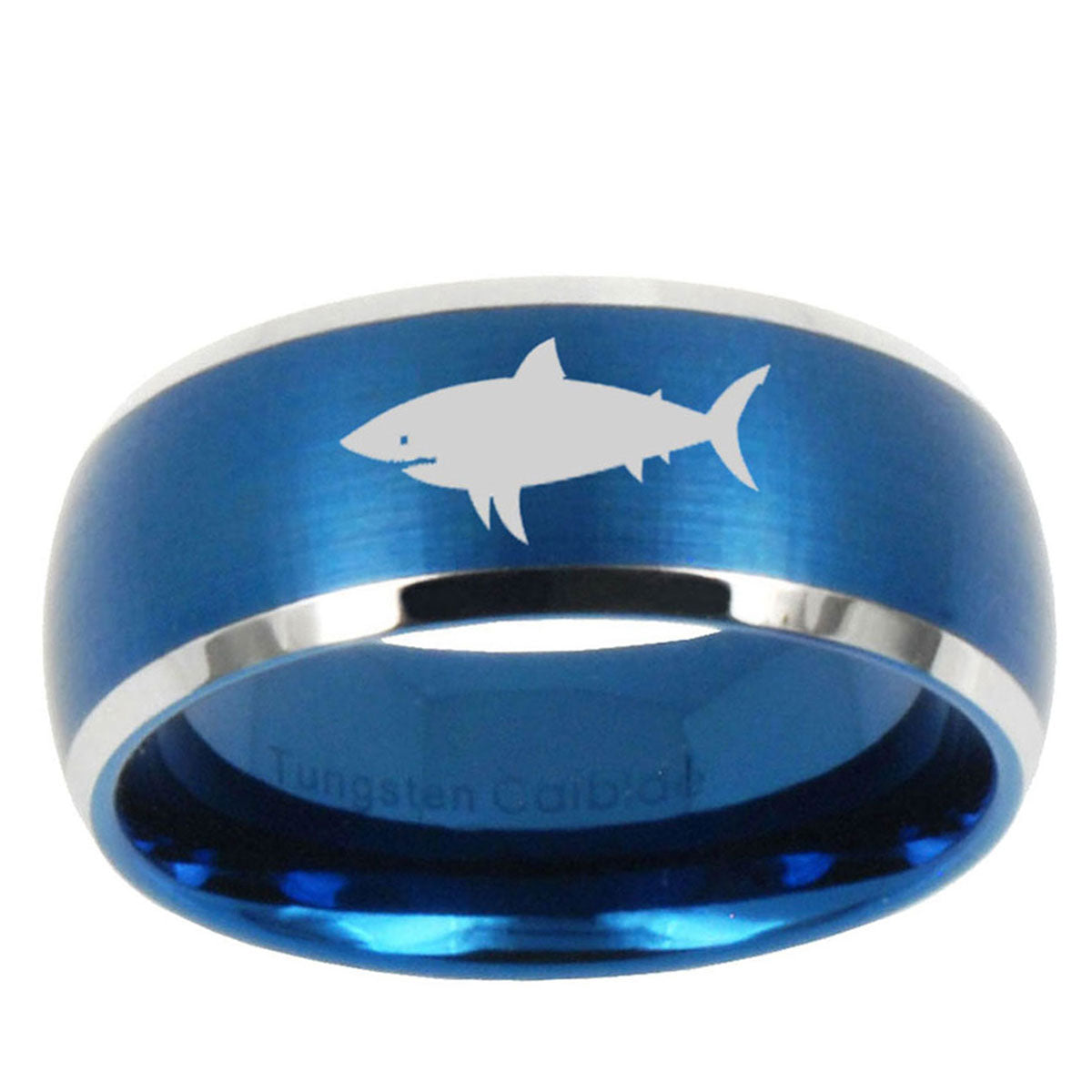 5MMShark Dome Brushed Blue 2 Tone Tungsten Wedding Band Ring