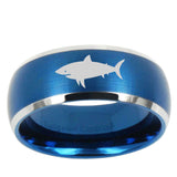 10mm Shark Dome Brushed Blue 2 Tone Tungsten Mens Wedding Band