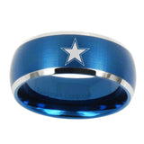 10mm-Cowboys-Star-Dome-Brushed-Blue-2-Tone-Tungsten-Mens-Wedding-Band