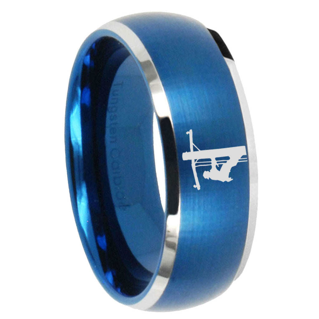 8MM Lineman Symbol Dome Matte Blue Carbon Fiber Rings