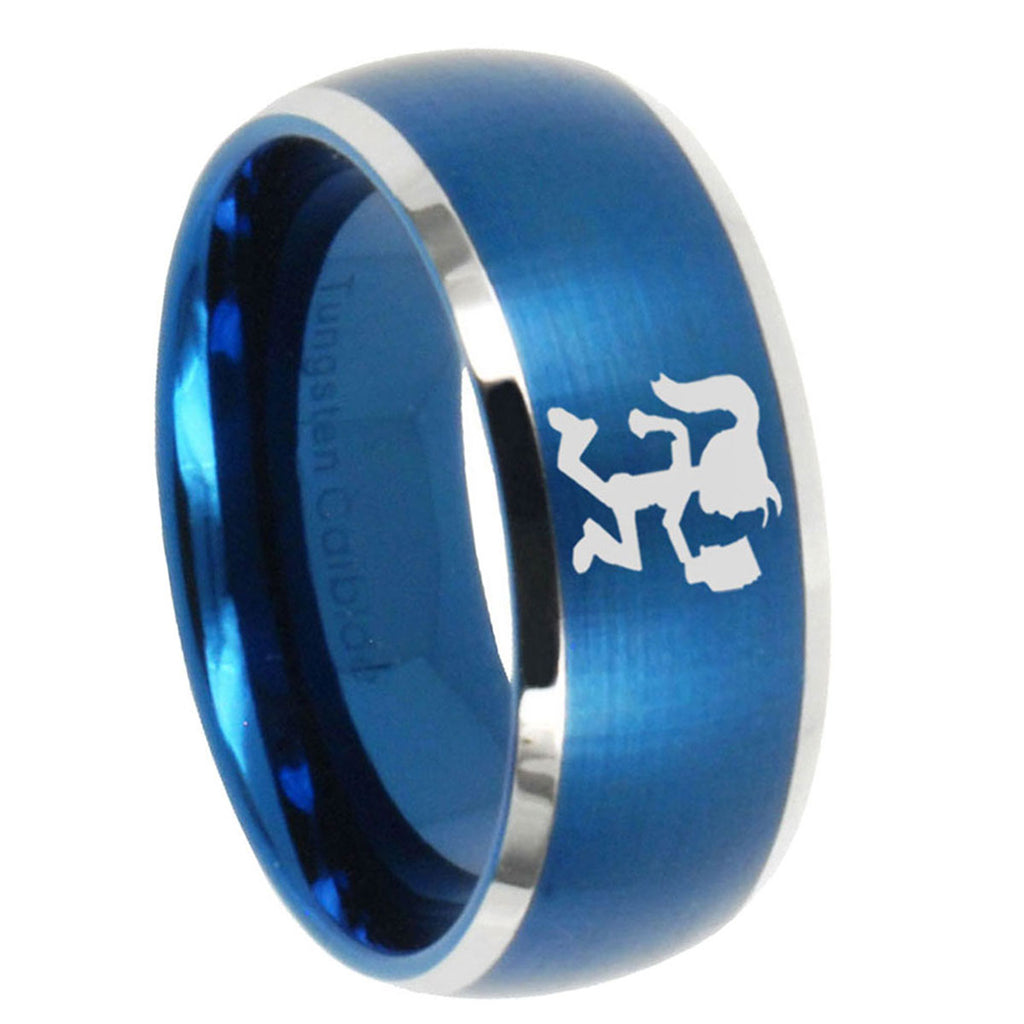 10mm Hatchet Woman Dome Brushed Blue 2 Tone Tungsten Mens Wedding Band