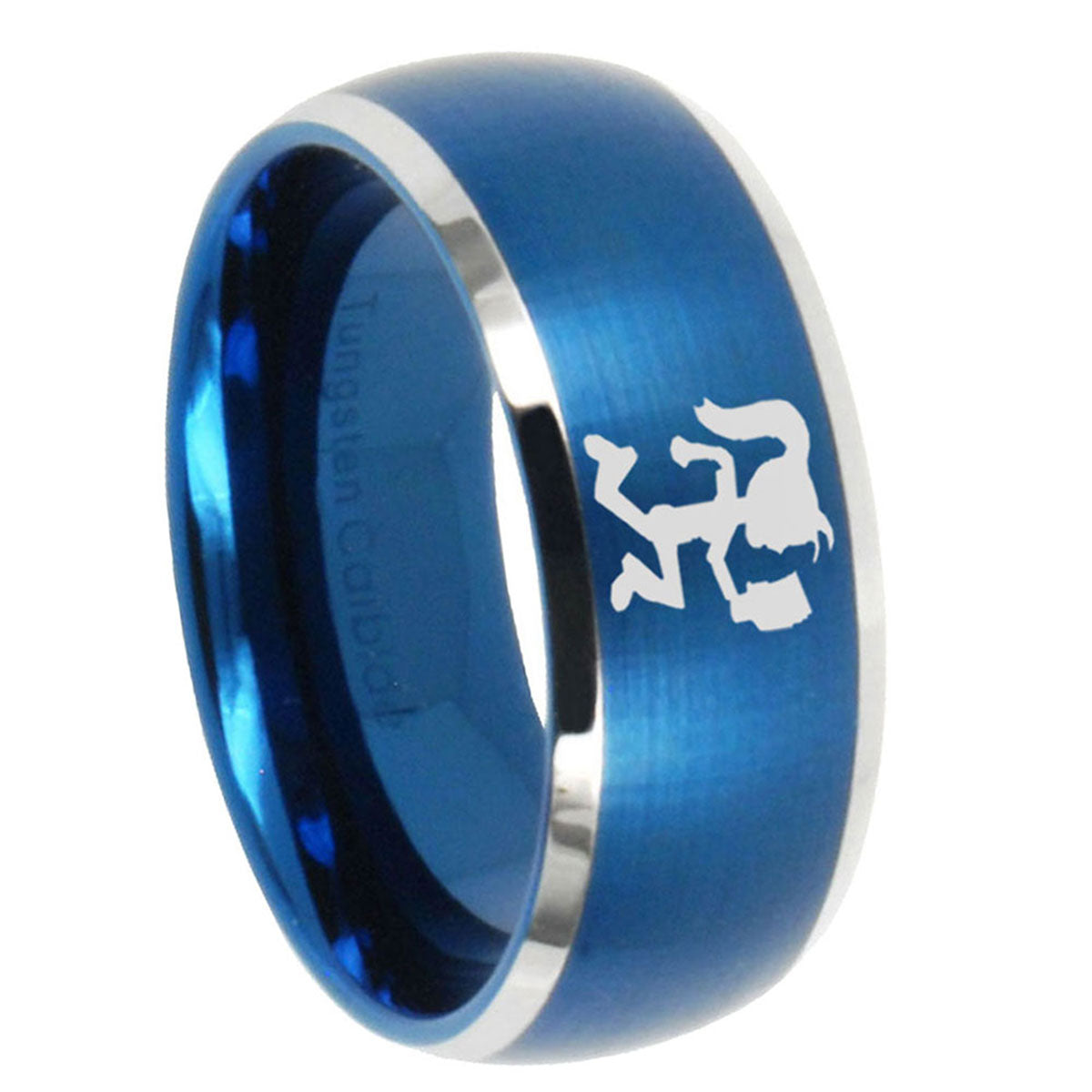 10mm Hatchet Woman Dome Brushed Blue 2 Tone Tungsten Mens Wedding Band