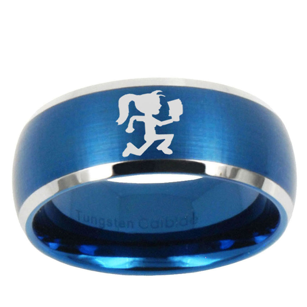 10mm Hatchet Woman Dome Brushed Blue 2 Tone Tungsten Mens Wedding Band