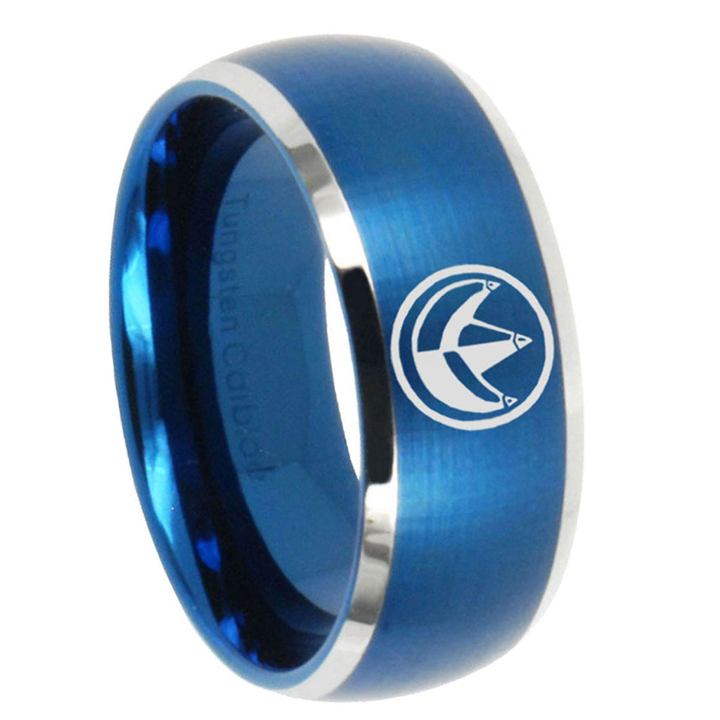 10mm Green Ranger Power Dome Brushed Blue 2 Tone Tungsten Mens Wedding Band