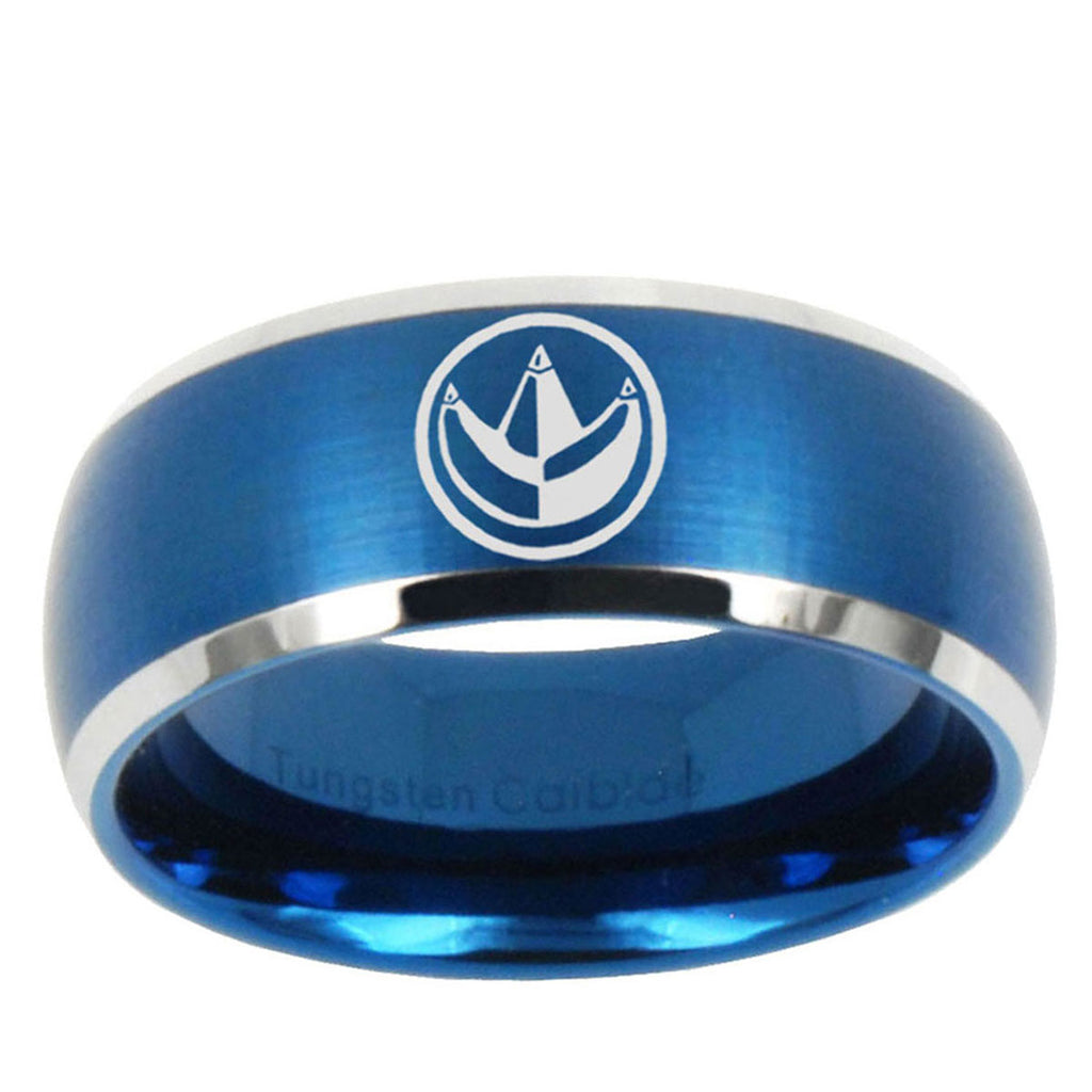 10mm Green Ranger Power Dome Brushed Blue 2 Tone Tungsten Mens Wedding Band