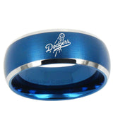 10mm LA Dogers MLB Baseball Dome Brushed Blue 2 Tone Tungsten Ring