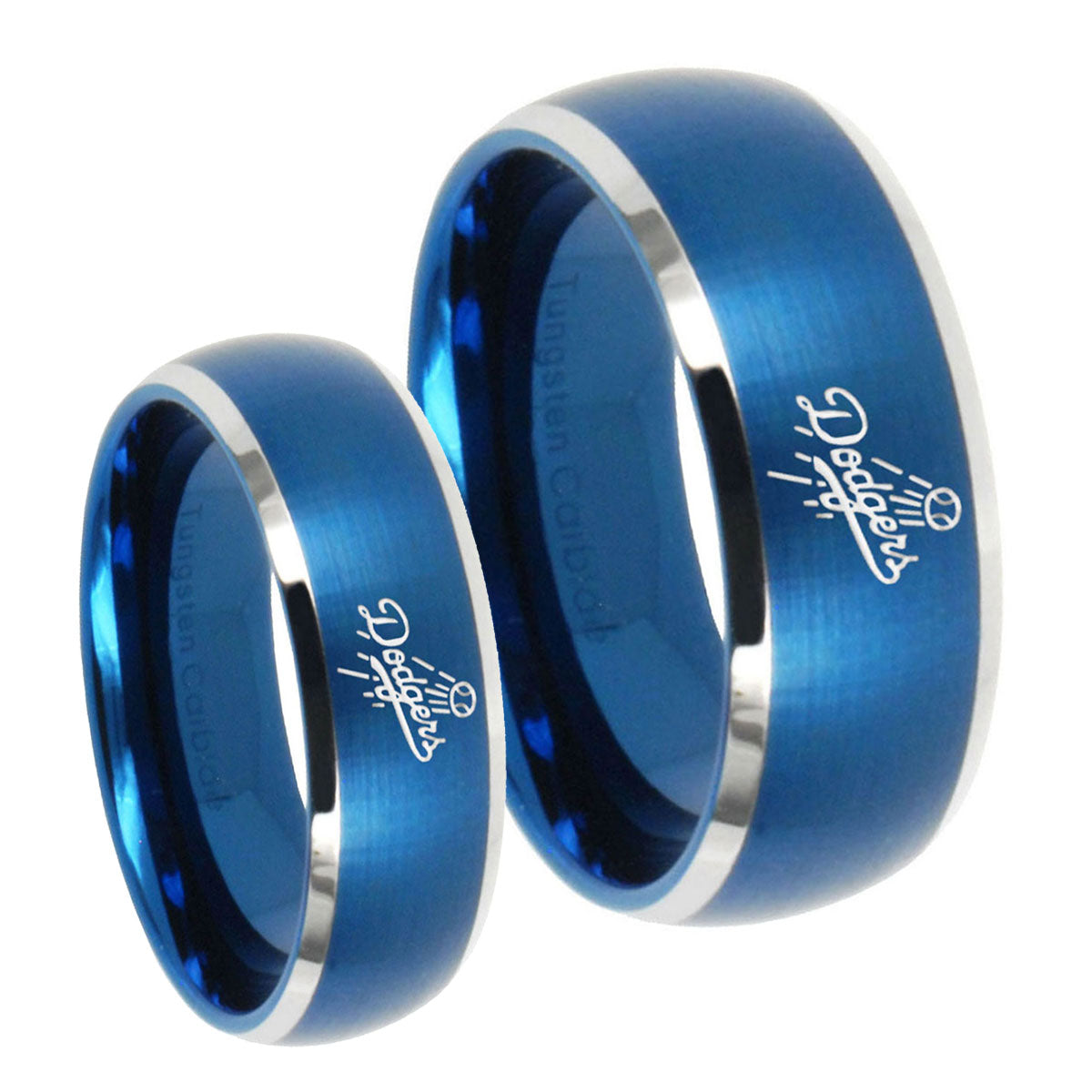 LA Dogers MLB Baseball Dome Brushed Blue 2 Tone Tungsten Promise Ring Set