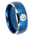 8MM Basketball Dome Brushed Blue 2 Tone Tungsten Wedding Ring
