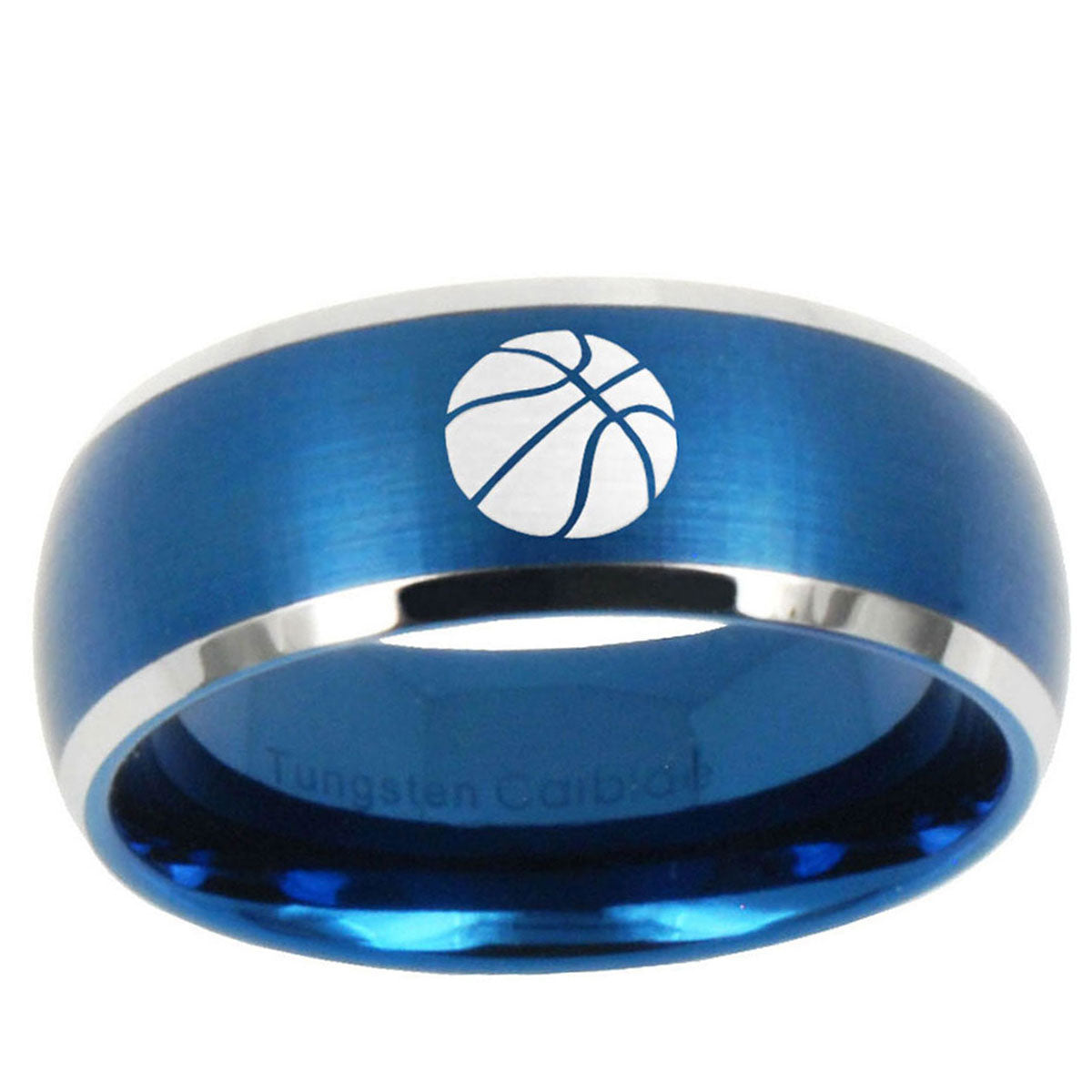 5MMBasketball Dome Brushed Blue 2 Tone Tungsten Wedding Ring