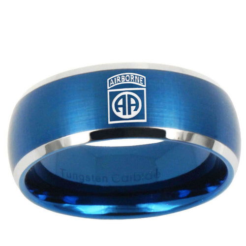 10mm Army Airborn Dome Brushed Blue 2 Tone Tungsten Mens Engagement Ring