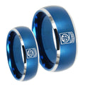 Army Airborn Dome Brushed Blue 2 Tone Tungsten His Hers Set Rings