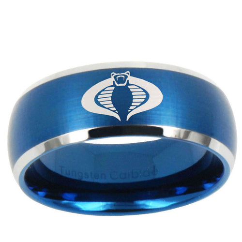 10mm Cobra Dome Brushed Blue 2 Tone Tungsten Ring