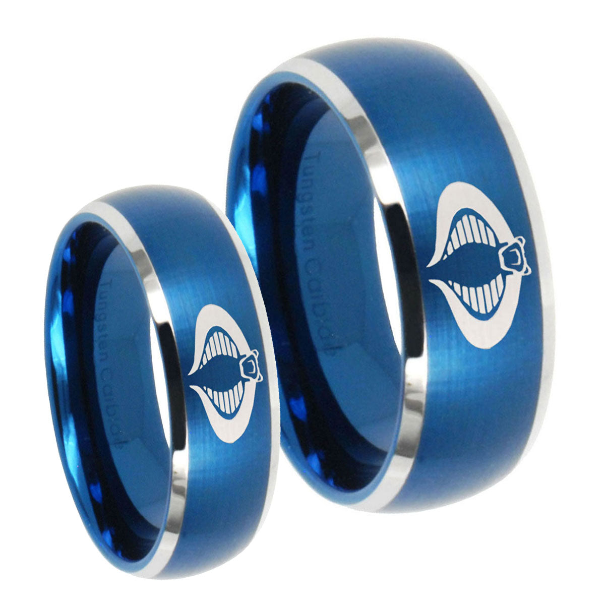 Cobra Dome Brushed Blue 2 Tone Tungsten Wedding Set Ring