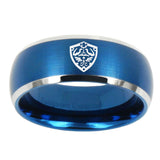10mm-Zelda-Hylian-Shield-Dome-Brushed-Blue-2-Tone-Tungsten-Mens-Anniversary-Ring