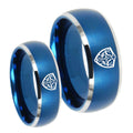 Zelda Hylian Shield Dome Brushed Blue 2 Tone Tungsten Mens Band Set