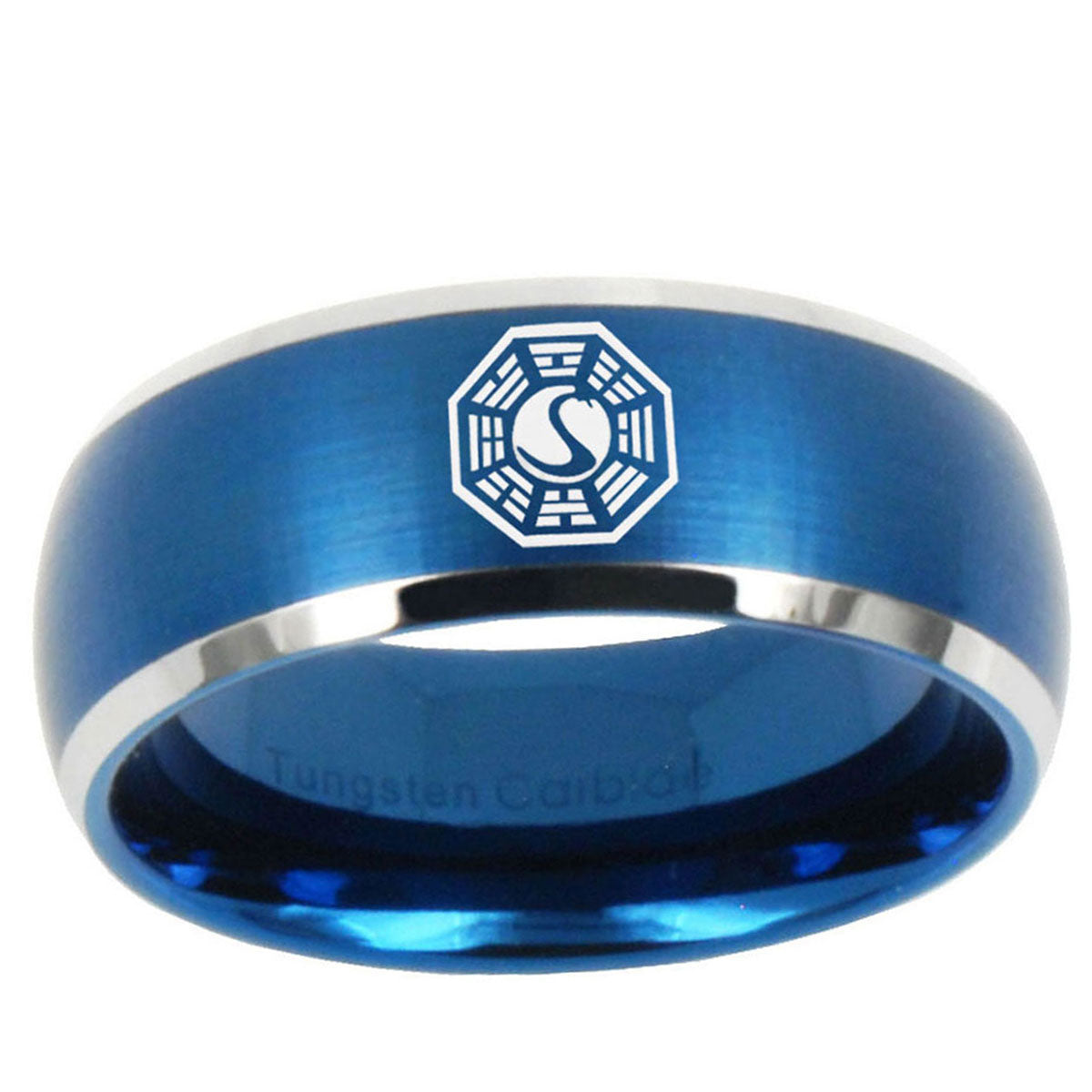 10mm Lost Dharma Dome Brushed Blue 2 Tone Tungsten Ring