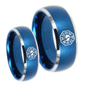 Lost Dharma Dome Brushed Blue 2 Tone Tungsten Couples Ring Set