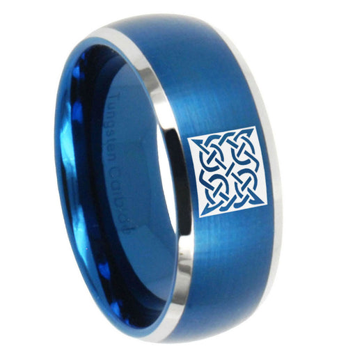 10mm Celtic Design Dome Brushed Blue 2 Tone Tungsten Carbide Mens Promise Ring