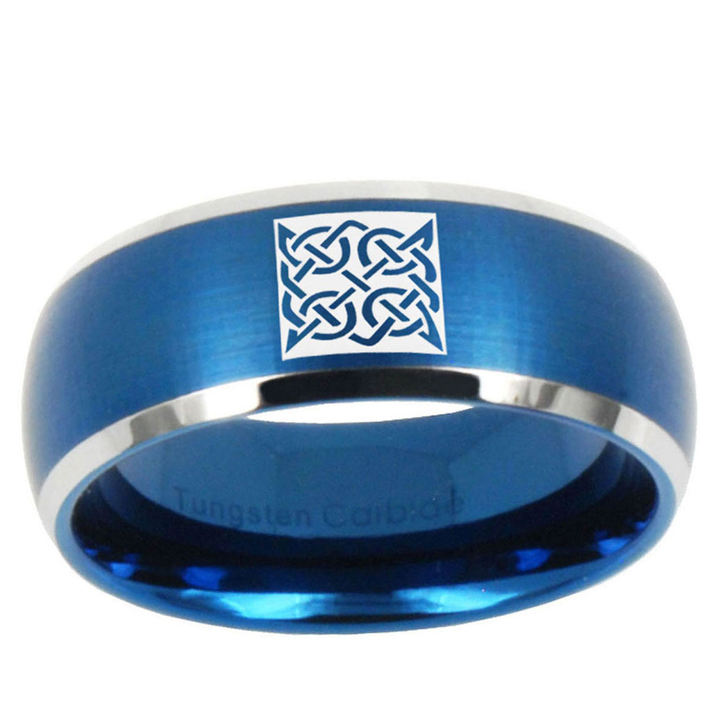 10mm Celtic Design Dome Brushed Blue 2 Tone Tungsten Ring