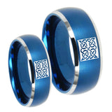 His Hers Celtic Design Dome Brushed Blue 2 Tone Tungsten Wedding Band Ring Set