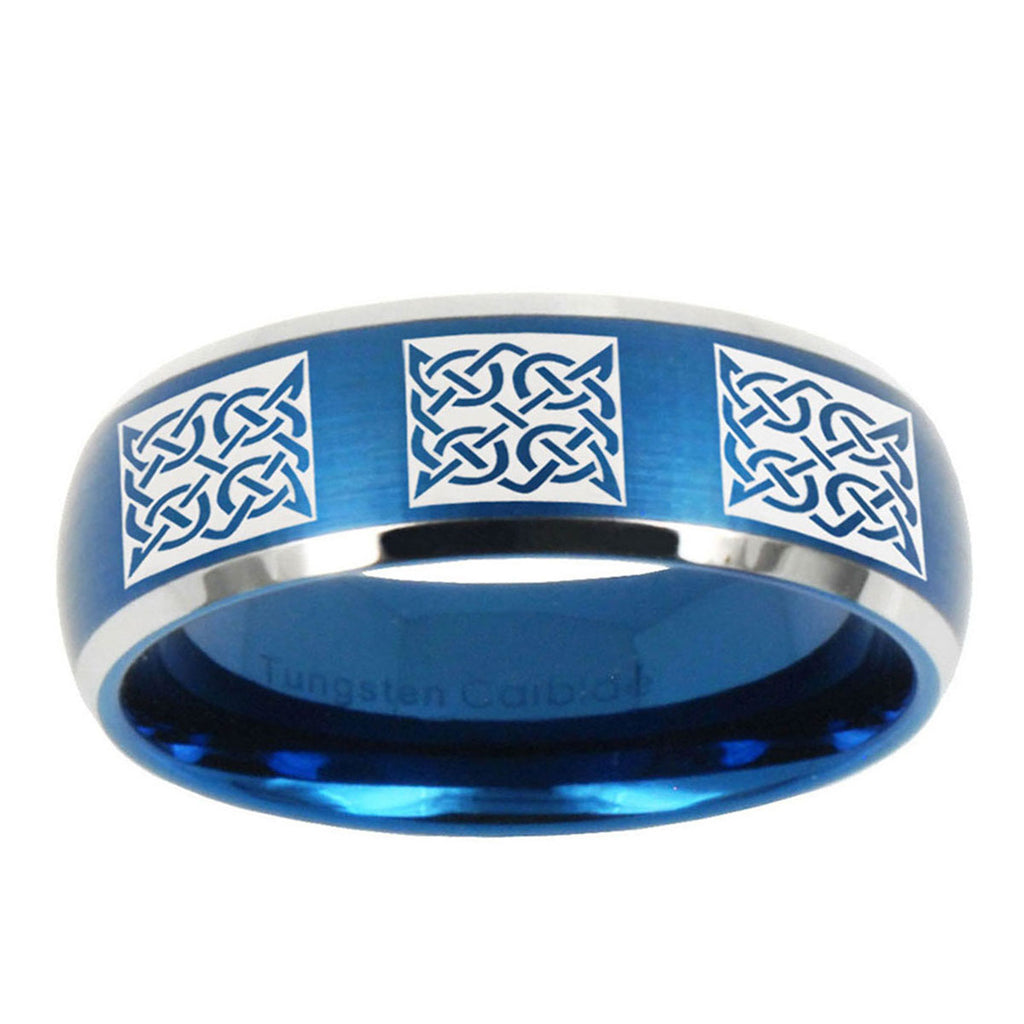 10mm Multiple Crosses Dome Brushed Blue 2 Tone Tungsten Mens Engagement Ring
