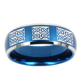 5, 8mm Multiple Celtic Dome Brushed Blue 2 Tone Tungsten Ring