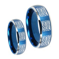 Multiple Celtic Dome Brushed Blue 2 Tone Tungsten Couple Wedding Bands