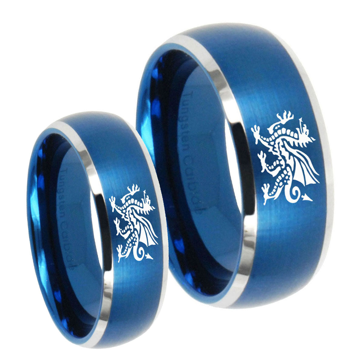 Dragon Dome Brushed Blue 2 Tone Tungsten Wedding Band Set