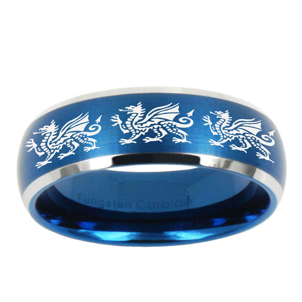 5MMMultiple Dragon Dome Brushed Blue 2 Tone Tungsten Engraved Ring